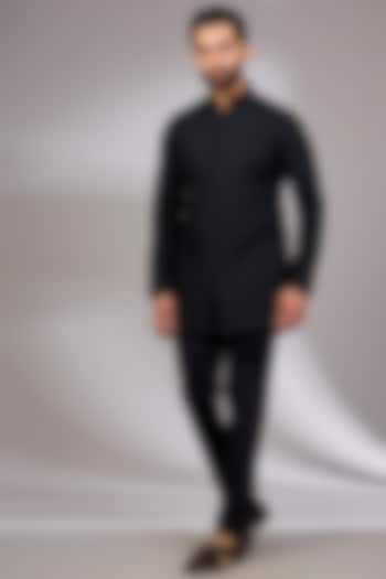 Black Georgette & Satin Kurta Set by ARJAN DUGAL at Pernia's Pop Up Shop