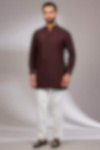 Espresso-Colored Georgette & Satin Kurta Set by ARJAN DUGAL at Pernia's Pop Up Shop