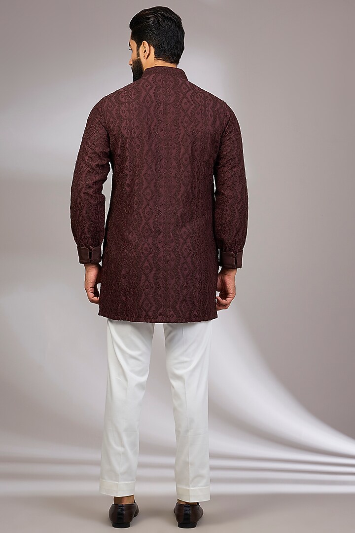 Espresso-Colored Georgette & Satin Kurta Set by ARJAN DUGAL at Pernia's Pop Up Shop