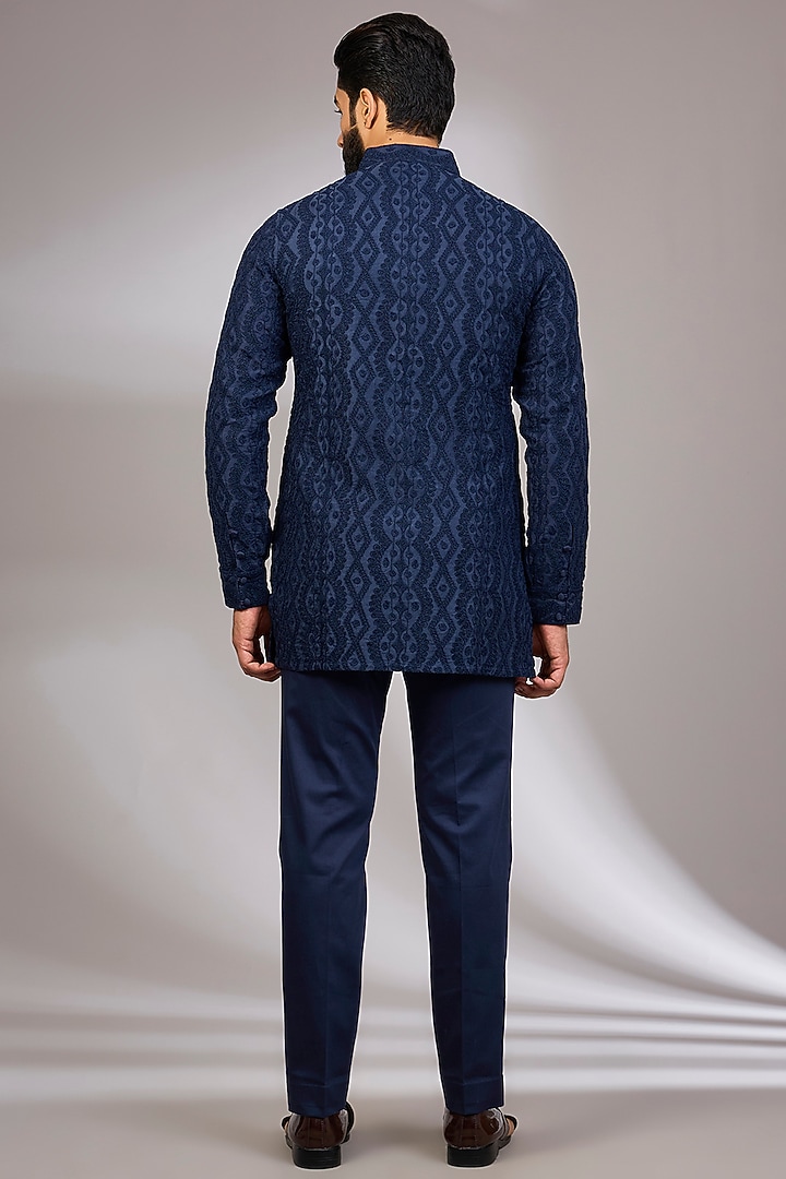 Navy Blue Georgette & Satin Kurta Set by ARJAN DUGAL at Pernia's Pop Up Shop