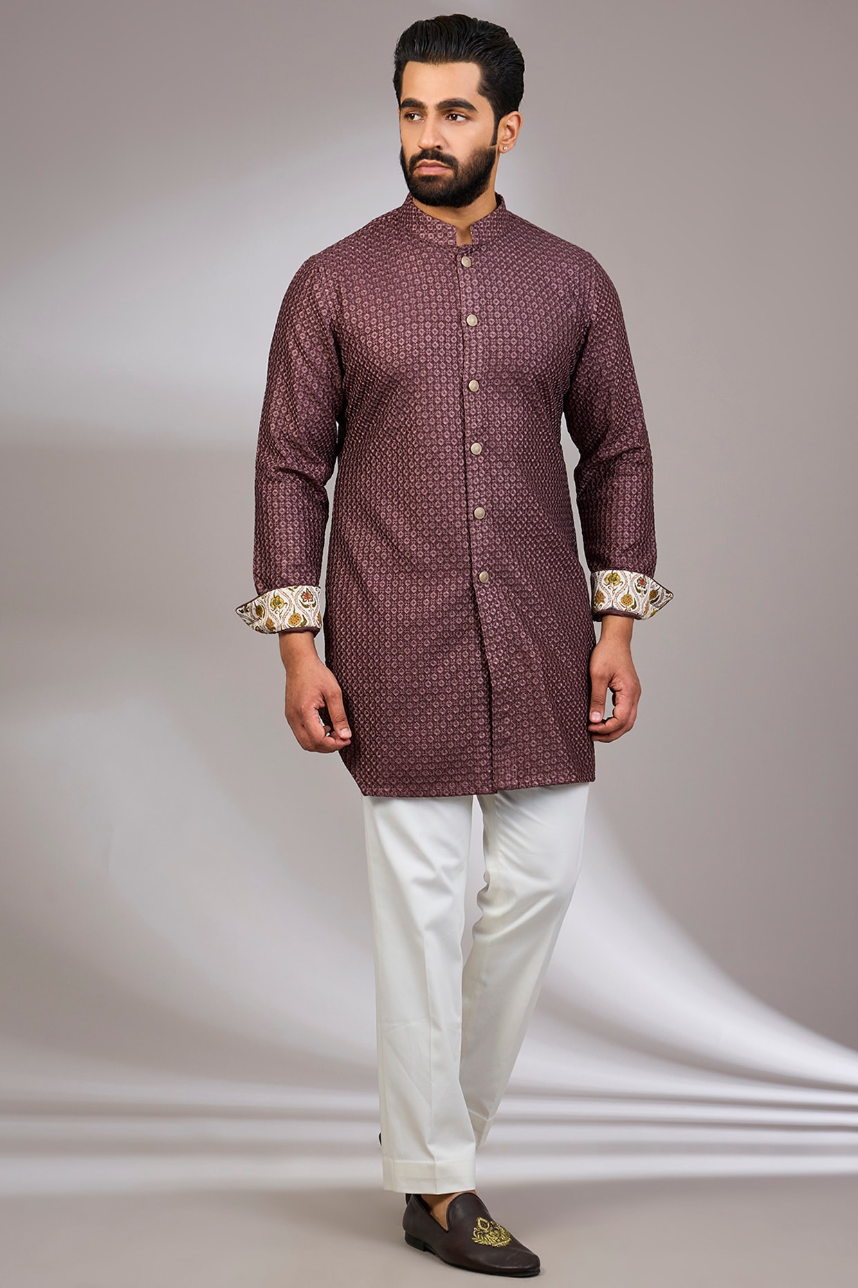ARJAN DUGAL Espresso-Colored Georgette & Satin Kurta Set
