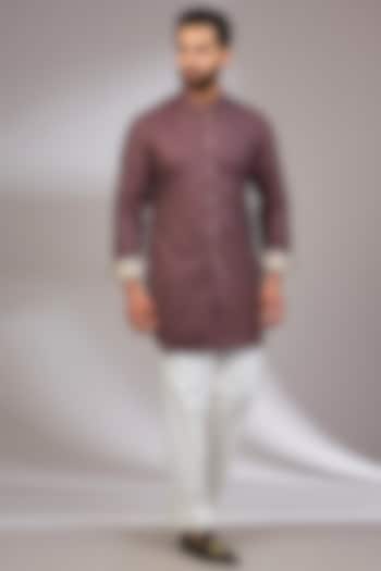 Espresso-Colored Georgette & Satin Kurta Set by ARJAN DUGAL at Pernia's Pop Up Shop