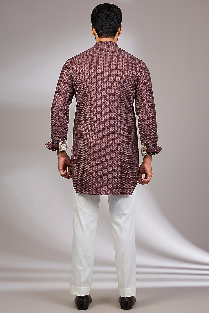 Espresso-Colored Georgette & Satin Kurta Set by ARJAN DUGAL at Pernia's Pop Up Shop