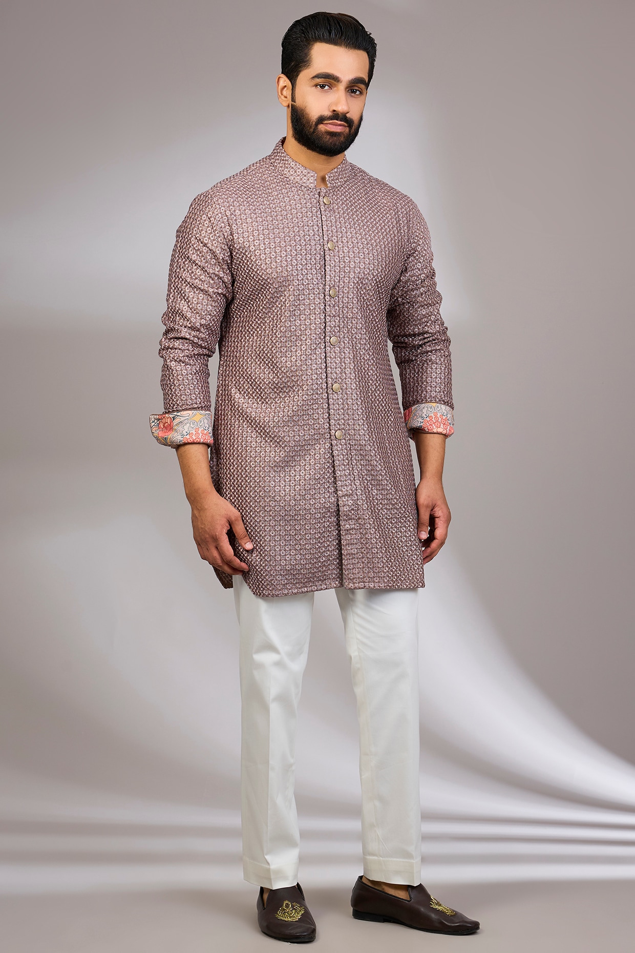 ARJAN DUGAL Brown Georgette & Satin Kurta Set