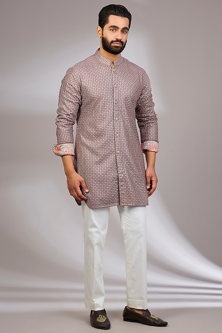 Brown Georgette & Satin Kurta Set by ARJAN DUGAL at Pernia's Pop Up Shop