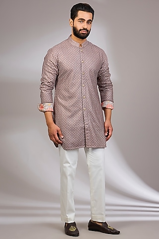 Brown Georgette & Satin Kurta Set by ARJAN DUGAL