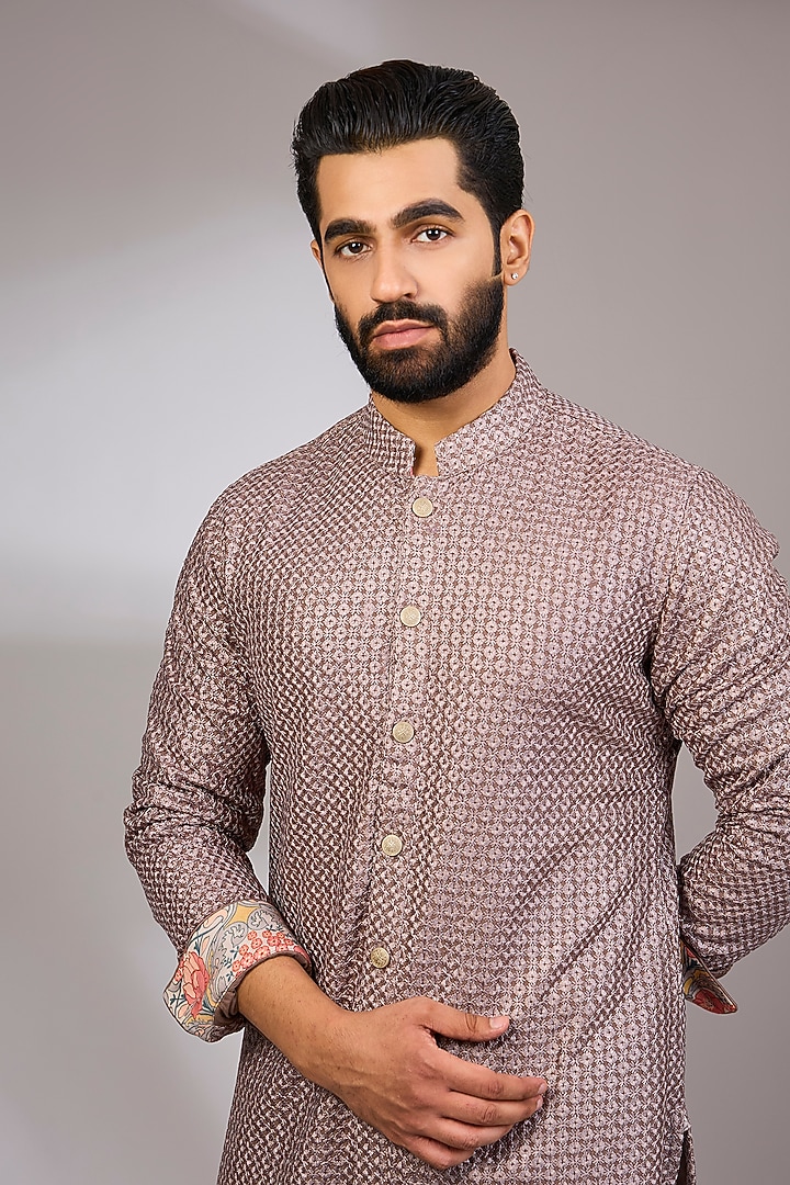Brown Georgette & Satin Kurta Set by ARJAN DUGAL at Pernia's Pop Up Shop