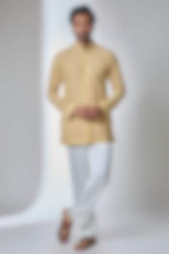 Butter Yellow Organza Dori Embroidered Kurta Set by ARJAN DUGAL at Pernia's Pop Up Shop