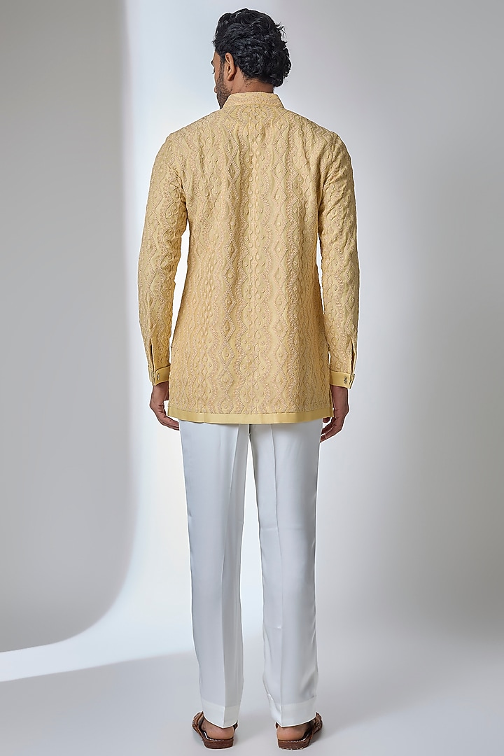 Butter Yellow Organza Dori Embroidered Kurta Set by ARJAN DUGAL at Pernia's Pop Up Shop