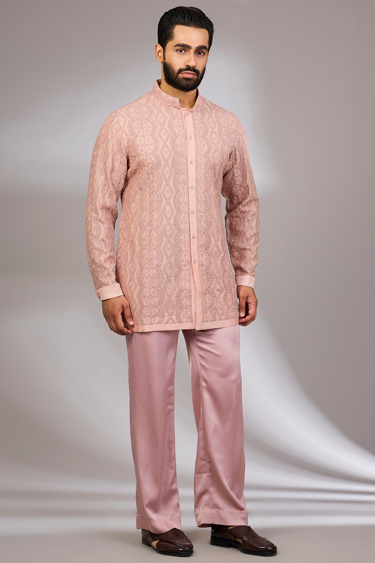 ARJAN DUGAL Pink Champagne Georgette & Satin Kurta Set
