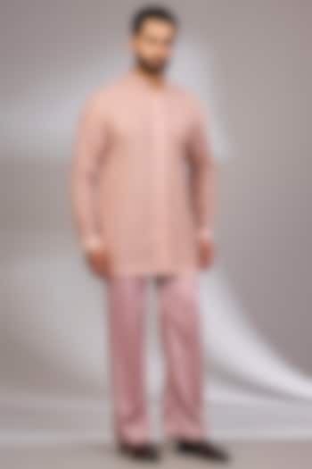 Pink Champagne Georgette & Satin Kurta Set by ARJAN DUGAL at Pernia's Pop Up Shop
