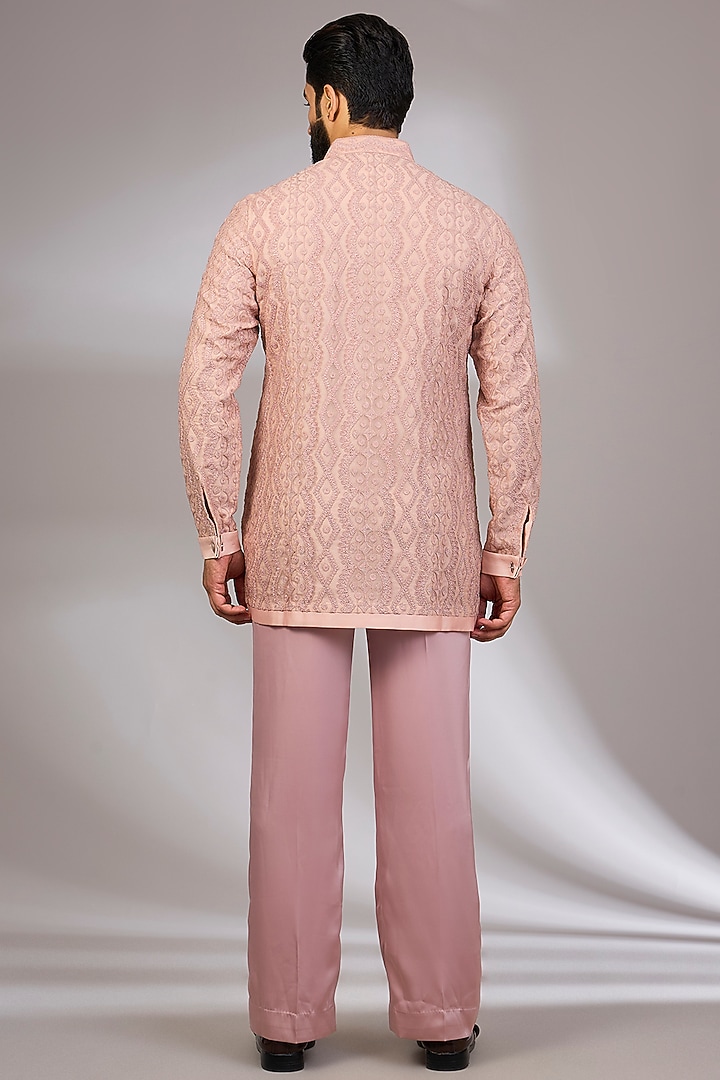 Pink Champagne Georgette & Satin Kurta Set by ARJAN DUGAL at Pernia's Pop Up Shop