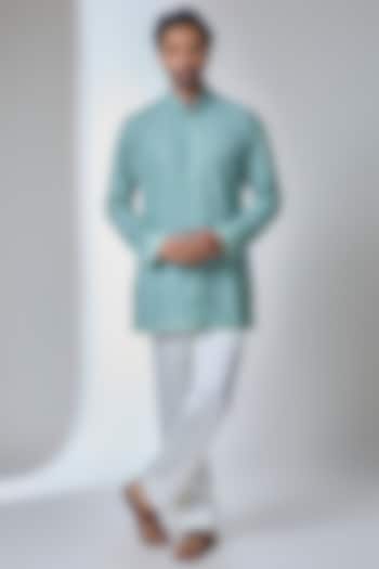 Ultra Marine Organza Dori Embroidered Kurta Set by ARJAN DUGAL at Pernia's Pop Up Shop