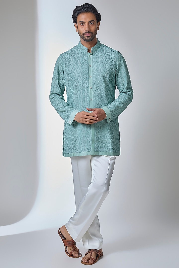 Ultra Marine Organza Dori Embroidered Kurta Set by ARJAN DUGAL at Pernia's Pop Up Shop
