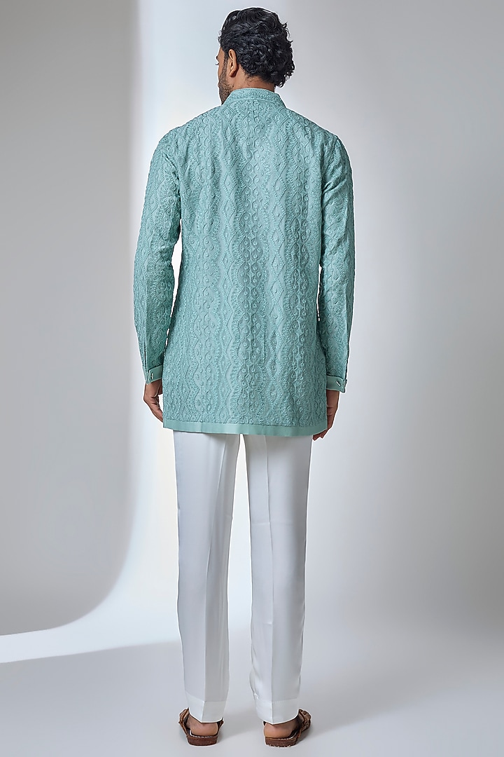 Ultra Marine Organza Dori Embroidered Kurta Set by ARJAN DUGAL at Pernia's Pop Up Shop