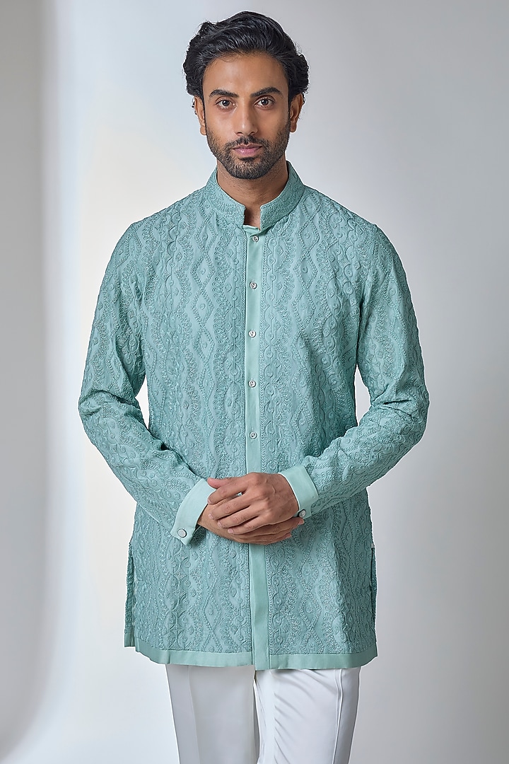 Ultra Marine Organza Dori Embroidered Kurta Set by ARJAN DUGAL at Pernia's Pop Up Shop
