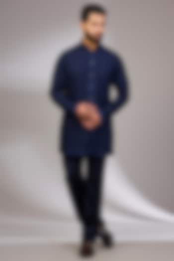 Navy Blue Georgette & Satin Kurta Set by ARJAN DUGAL at Pernia's Pop Up Shop