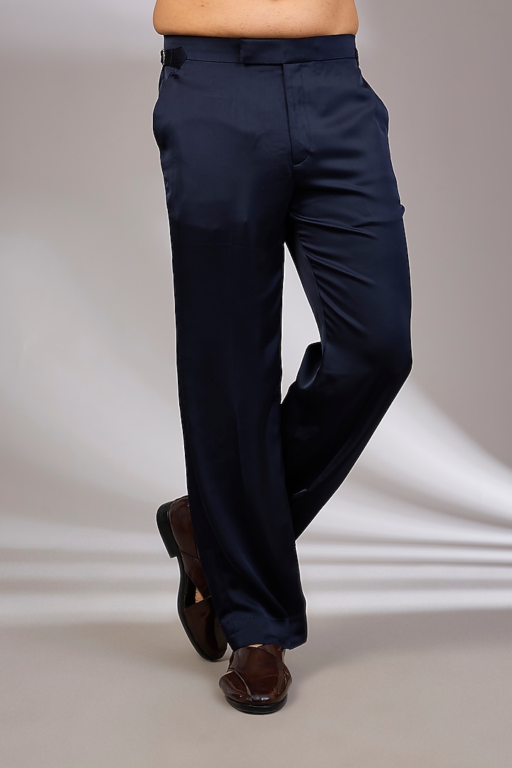 Navy Blue Georgette & Satin Kurta Set by ARJAN DUGAL at Pernia's Pop Up Shop
