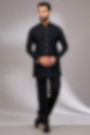 Black Georgette & Satin Kurta Set by ARJAN DUGAL at Pernia's Pop Up Shop