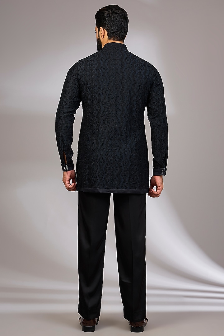 Black Georgette & Satin Kurta Set by ARJAN DUGAL at Pernia's Pop Up Shop