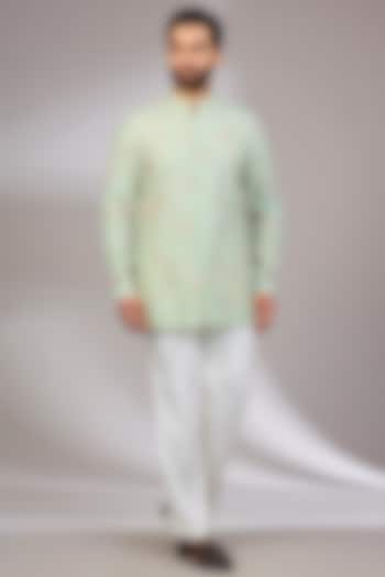 Sage Green Georgette & Satin Kurta Set by ARJAN DUGAL at Pernia's Pop Up Shop