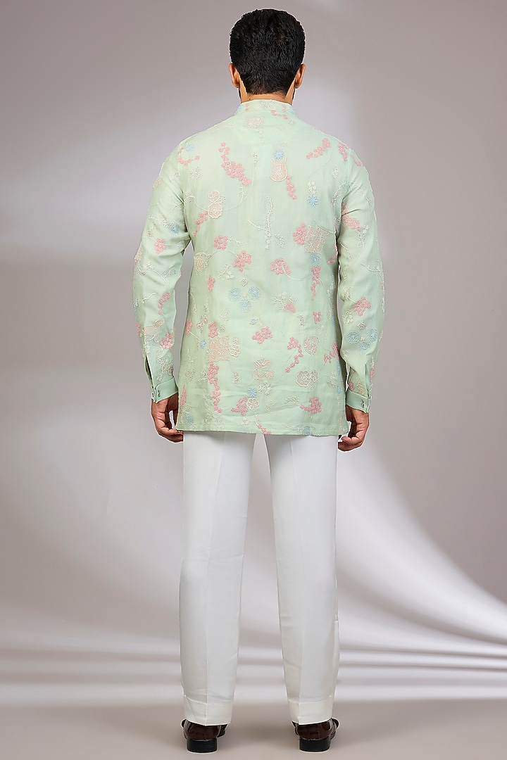 Sage Green Georgette & Satin Kurta Set by ARJAN DUGAL at Pernia's Pop Up Shop