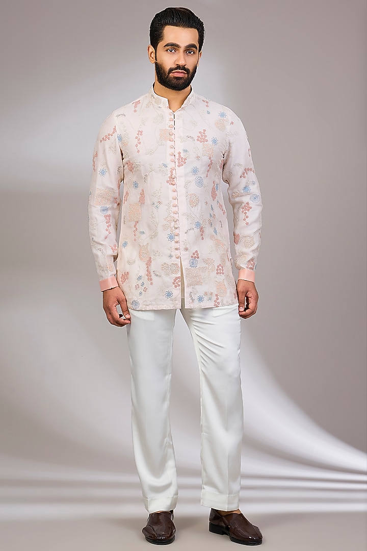 Powder Pink Georgette & Satin Kurta Set by ARJAN DUGAL at Pernia's Pop Up Shop