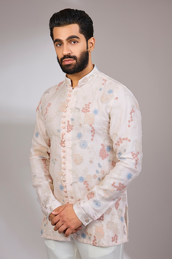 Powder Pink Georgette & Satin Kurta Set by ARJAN DUGAL at Pernia's Pop Up Shop