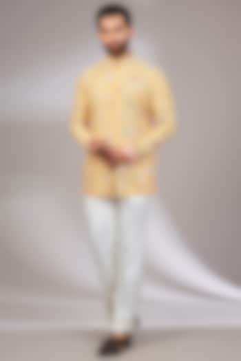 Butter Yellow Georgette & Satin Kurta Set by ARJAN DUGAL at Pernia's Pop Up Shop