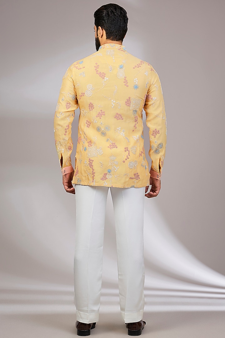 Butter Yellow Georgette & Satin Kurta Set by ARJAN DUGAL at Pernia's Pop Up Shop