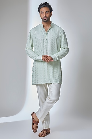 Mint Green Georgette Kurta Set by ARJAN DUGAL