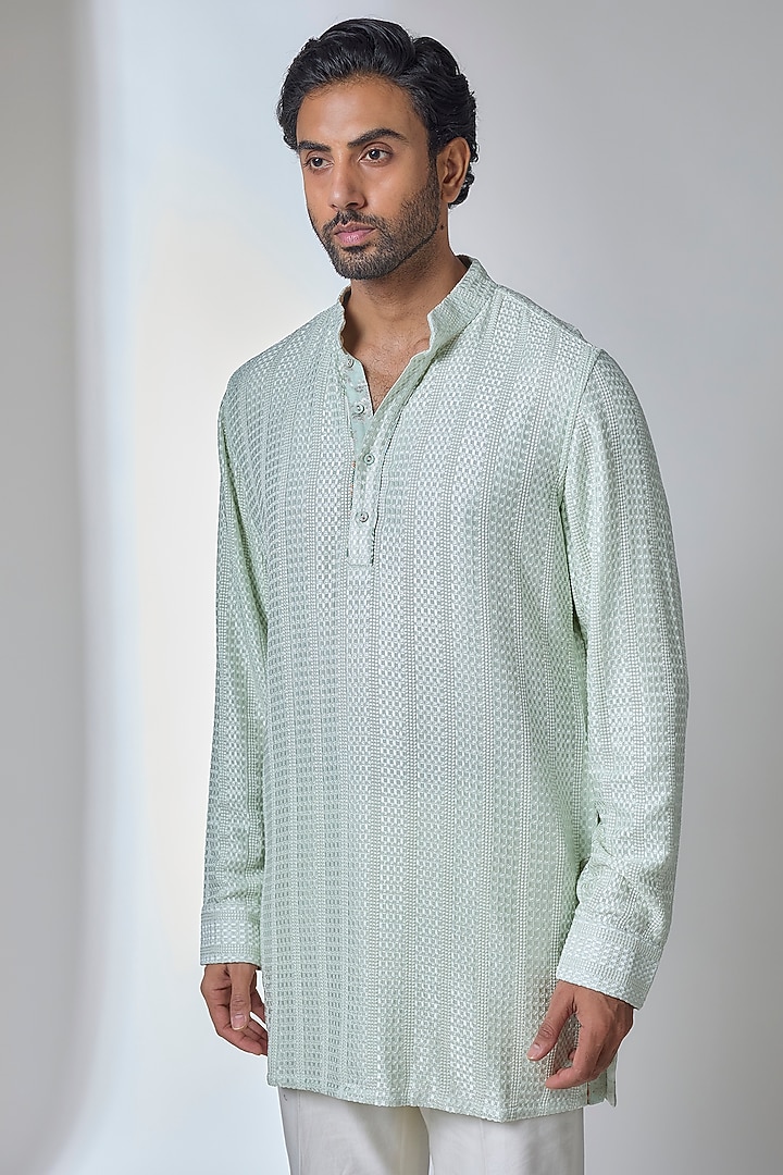 Mint Green Georgette Kurta Set by ARJAN DUGAL at Pernia's Pop Up Shop
