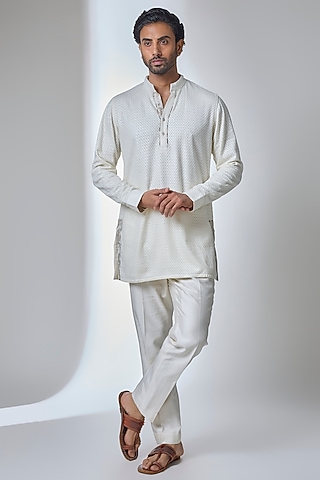 Off-White Georgette Kurta Set by ARJAN DUGAL