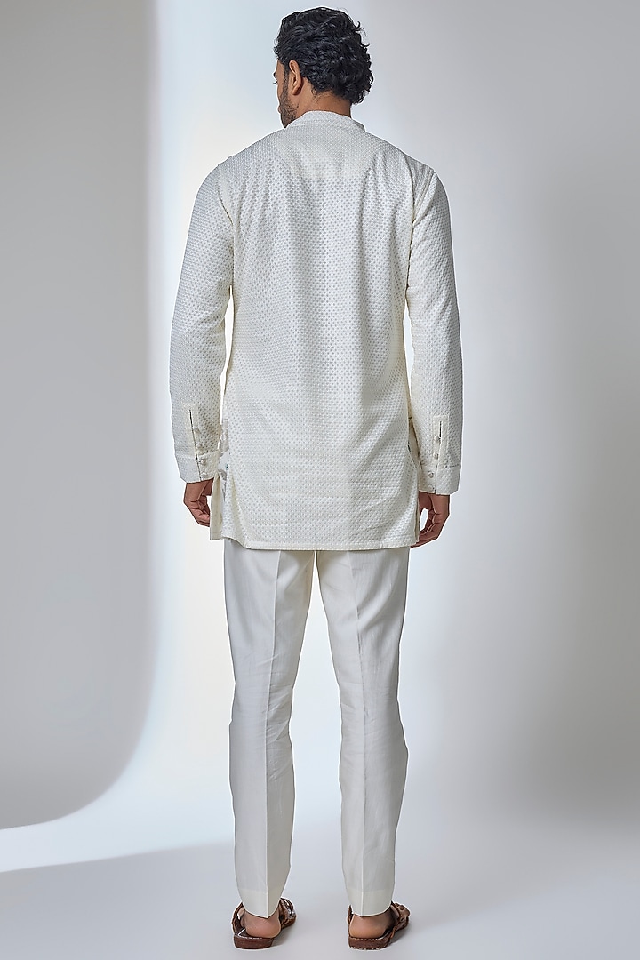 Off-White Georgette Kurta Set by ARJAN DUGAL at Pernia's Pop Up Shop