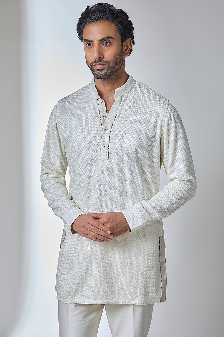 Off-White Georgette Kurta Set by ARJAN DUGAL at Pernia's Pop Up Shop