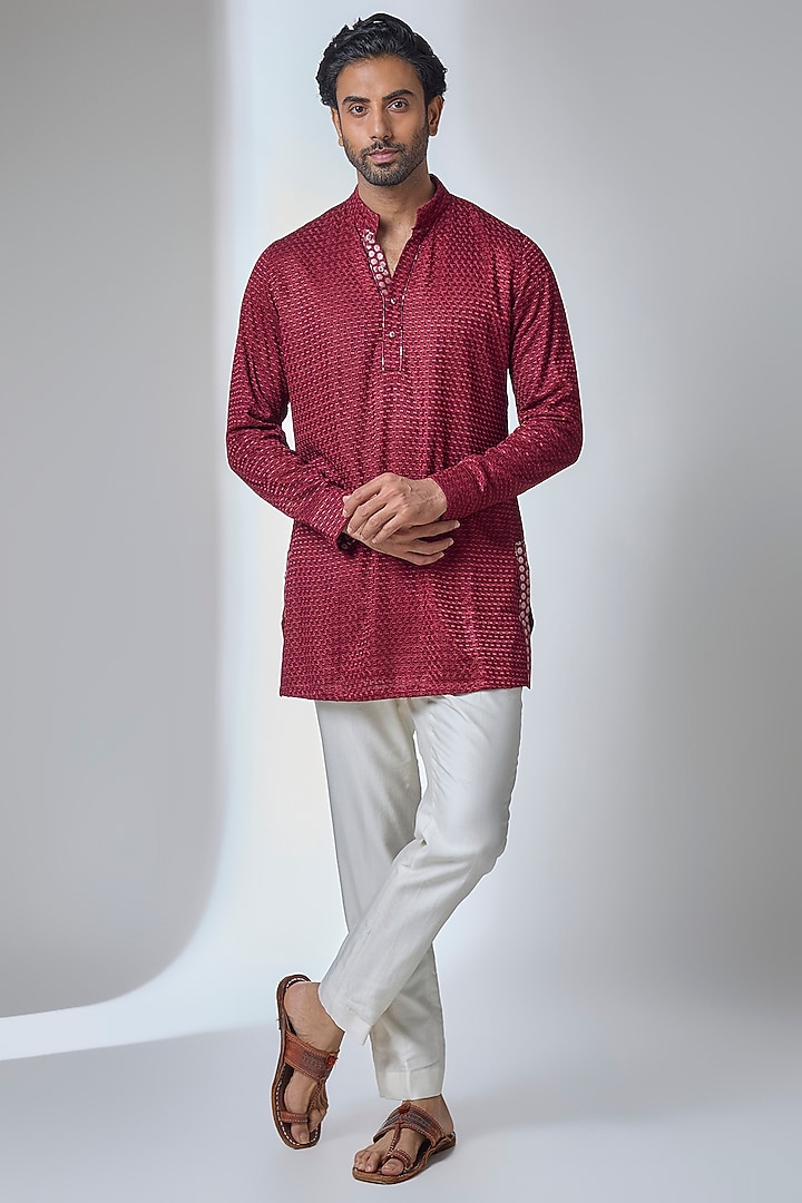 Ox-Blood Georgette Kurta Set by ARJAN DUGAL at Pernia's Pop Up Shop