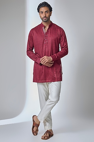 Ox-Blood Georgette Kurta Set by ARJAN DUGAL
