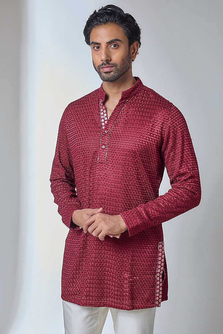Ox-Blood Georgette Kurta Set by ARJAN DUGAL at Pernia's Pop Up Shop