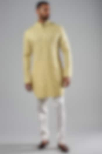 Yellow Silk Georgette Hand Embroidered Kurta Set by ARJAN DUGAL at Pernia's Pop Up Shop