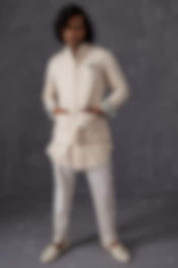Ivory Chanderi Silk & Cotton Lycra Bundi Jacket Set by ARJAN DUGAL