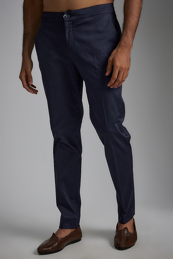 Navy Blue Chanderi Silk Kurta Set by ARJAN DUGAL at Pernia's Pop Up Shop