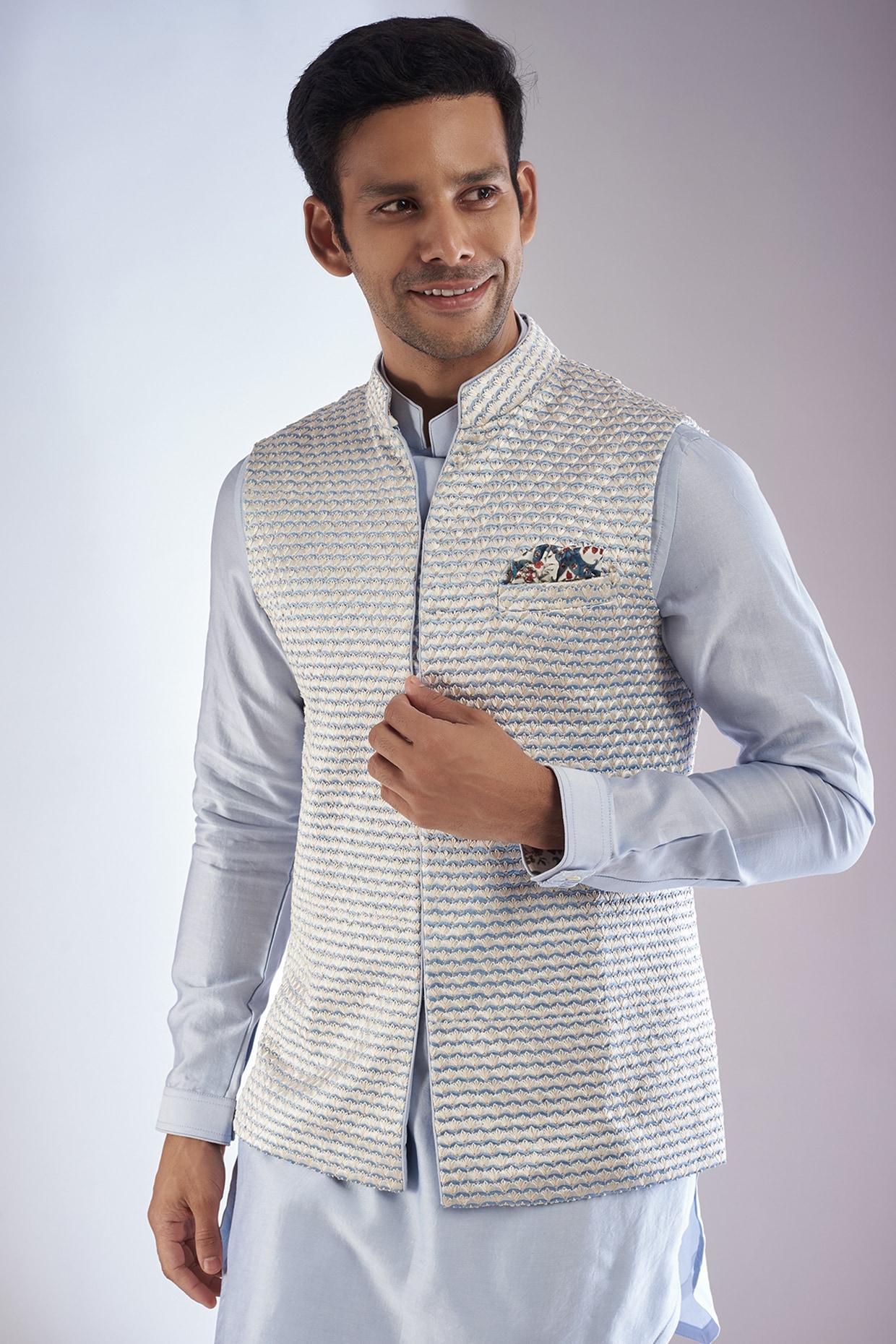 Powder Blue Nehru Jacket With Kurta And Churidaar | Wedding kurta for men,  Men stylish dress, Indian wedding clothes for men