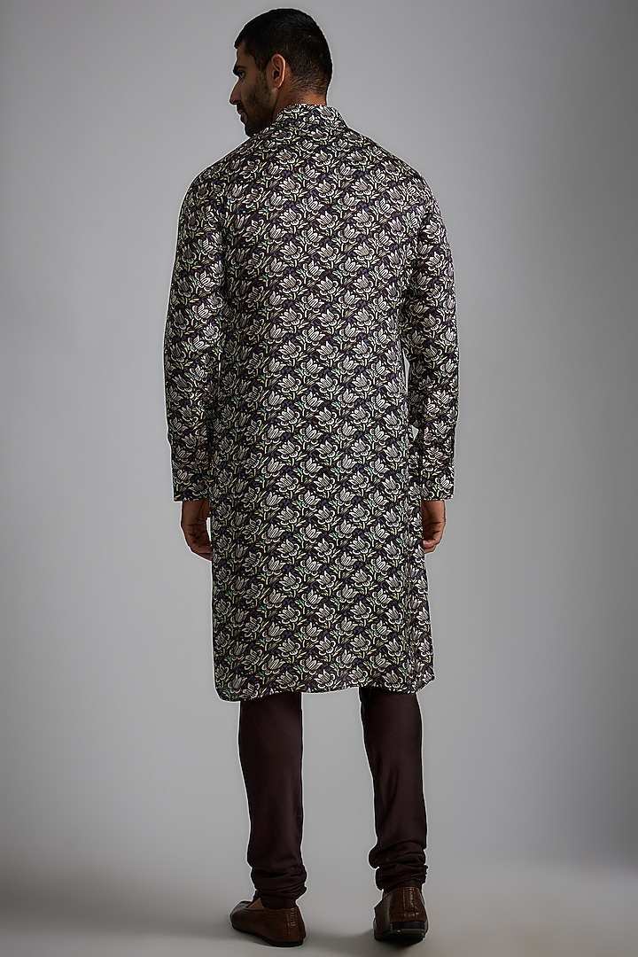 Navy Blue Modal Printed Kurta Set by ARJAN DUGAL at Pernia's Pop Up Shop