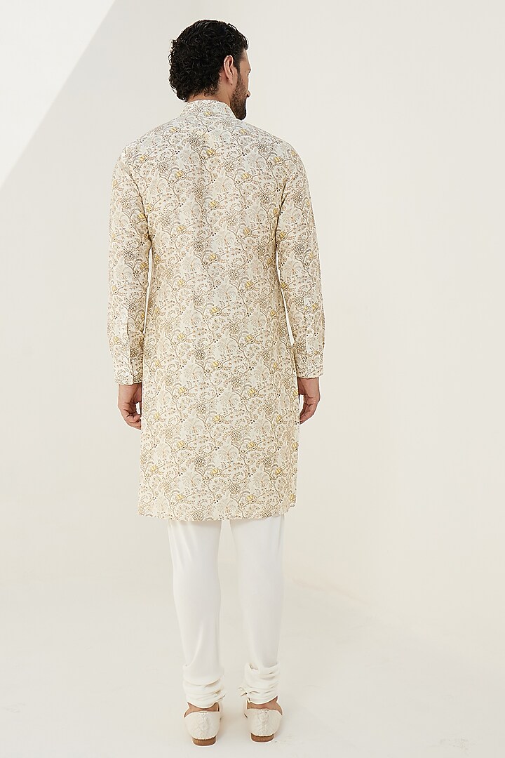 Cream Chanderi Silk Printed Kurta Set by ARJAN DUGAL at Pernia's Pop Up Shop