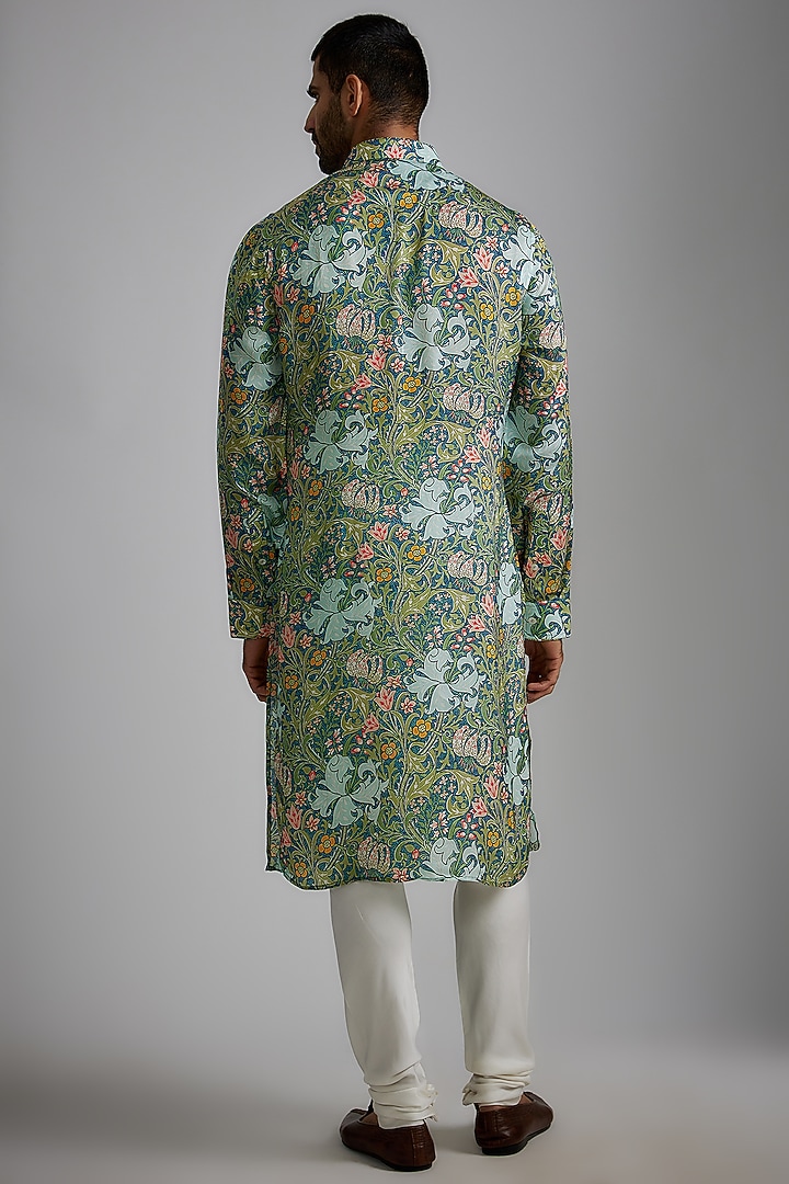 Teal Blue Colored Modal Printed Kurta Set by ARJAN DUGAL at Pernia's Pop Up Shop