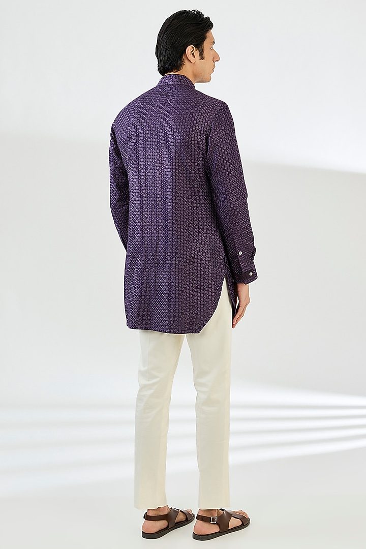 Indigo Blue Chanderi Silk Embroidered Kurta Set by ARJAN DUGAL at Pernia's Pop Up Shop