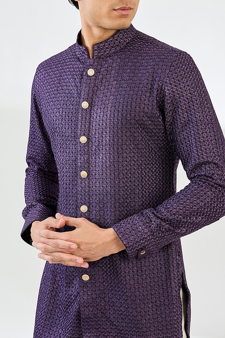 Indigo Blue Chanderi Silk Embroidered Kurta Set by ARJAN DUGAL at Pernia's Pop Up Shop