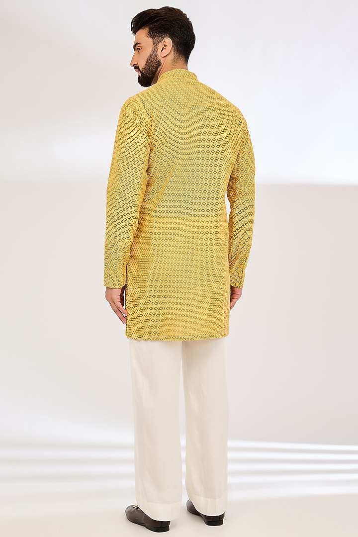 Golden Chanderi Silk & Cotton Satin Lycra Embroidered Kurta Set by ARJAN DUGAL at Pernia's Pop Up Shop