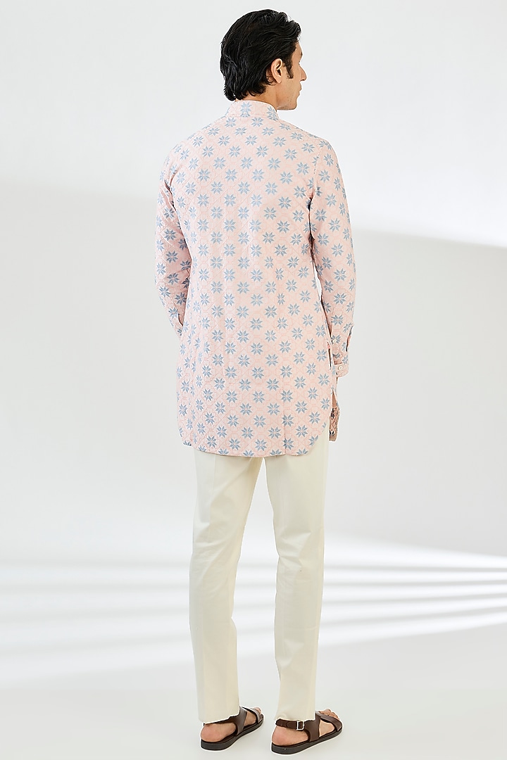 Powder Pink Chanderi Silk Printed Kurta Set by ARJAN DUGAL at Pernia's Pop Up Shop
