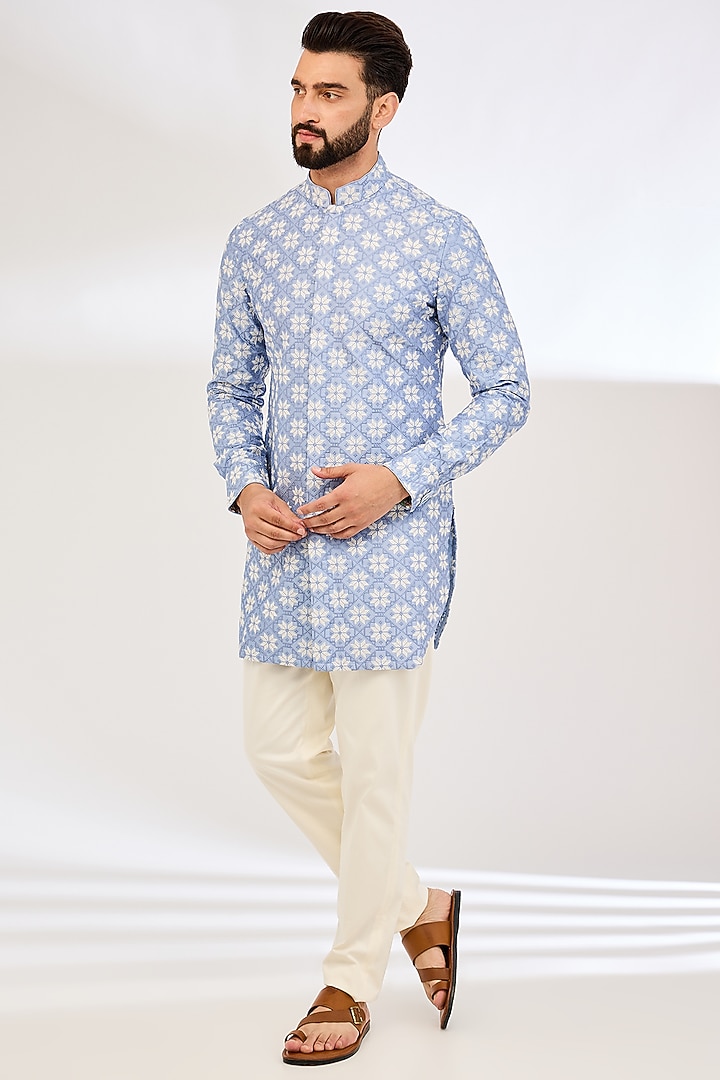 Persian Violet Organza & Cotton Satin Lycra Machine Embroidered & Printed Kurta Set by ARJAN DUGAL at Pernia's Pop Up Shop
